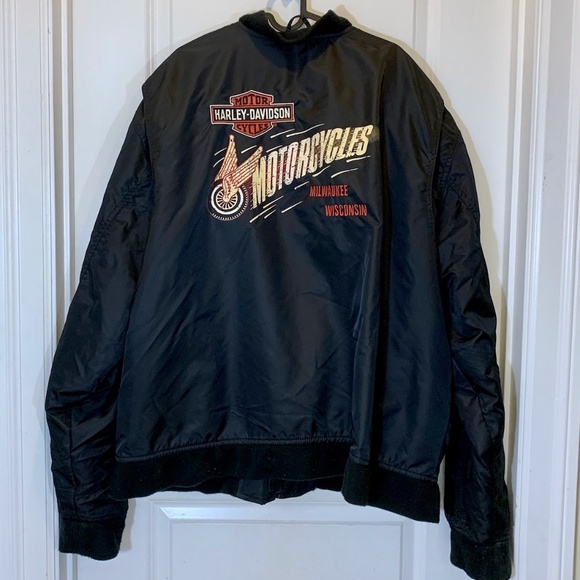 Harley Davidson Black Embroidered Motorcycle Jacket